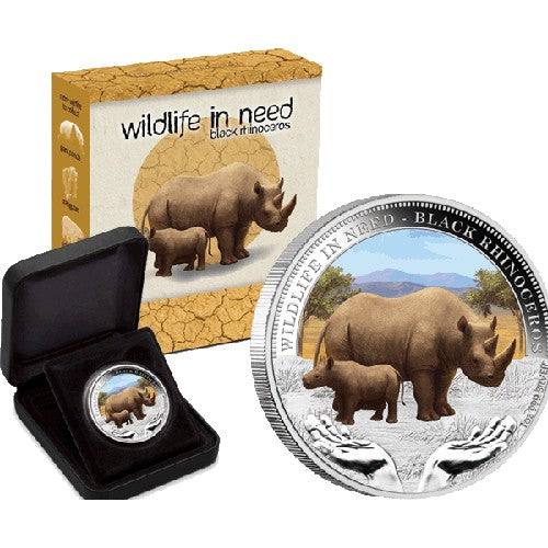 2012 $1 Wildlife in Need Series - Black Rhinoceros 1oz Silver Proof Coin