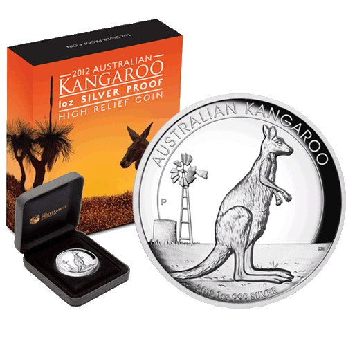 2012 $1 Kangaroo High Relief 1oz Silver Proof Coin