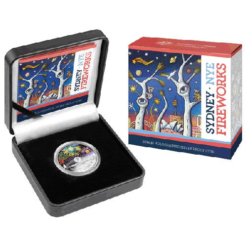 2014 $1 Sydney Fireworks New Year's Eve Holographic 1oz Silver Proof Coin