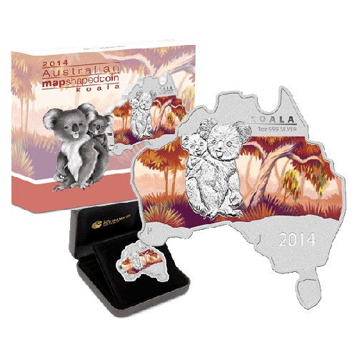 2014 $1 Australian Map Shaped Coin Series - Koala 1oz Silver Coin