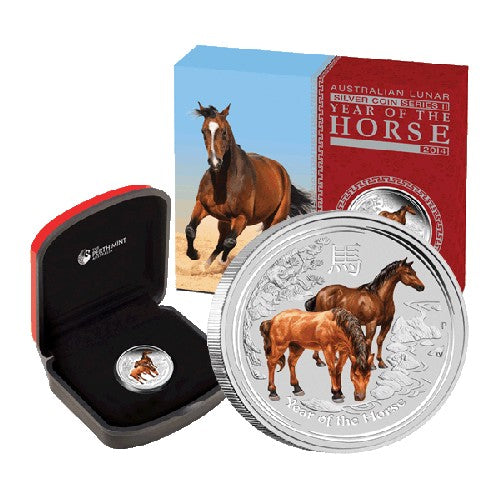2014 $1 Year of the Horse 1oz Coloured Silver Proof Coin