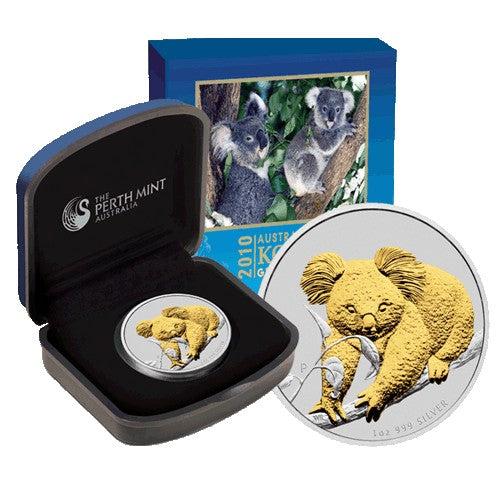 2010 $1 Australian Koala Gilded 1oz Silver Coin