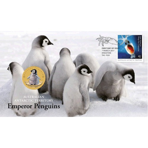 2017 $1 Australian Antarctic Territory Emperor Penguin Coin & Stamp Cover PNC