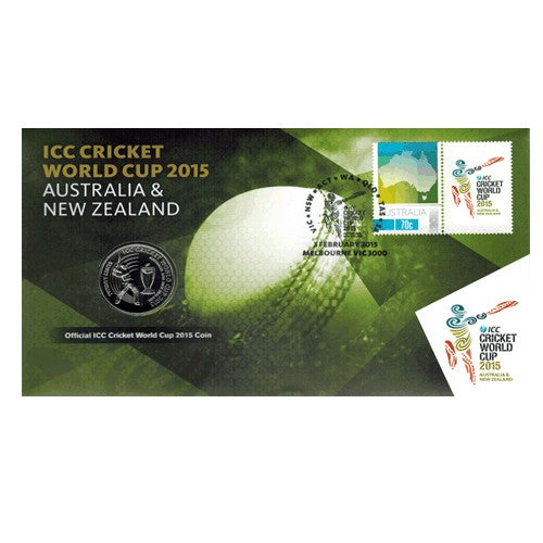 2015 20c ICC Cricket World Cup Australia & New Zealand Coin & Stamp Cover PNC