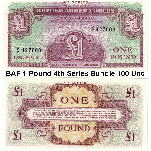 British Armed Forces 1 Pound 4th Series Bundle 100 Uncirculated Banknotes