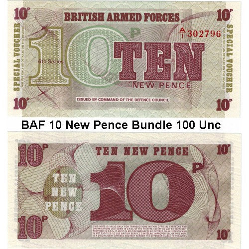 British Armed Forces 10 New Pence Bundle 100 Uncirculated Banknote