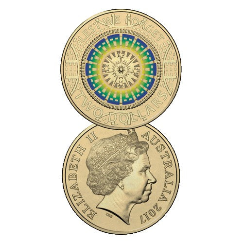 2017 $2 Lest We Forget Mint Roll (25 Coloured Coins)