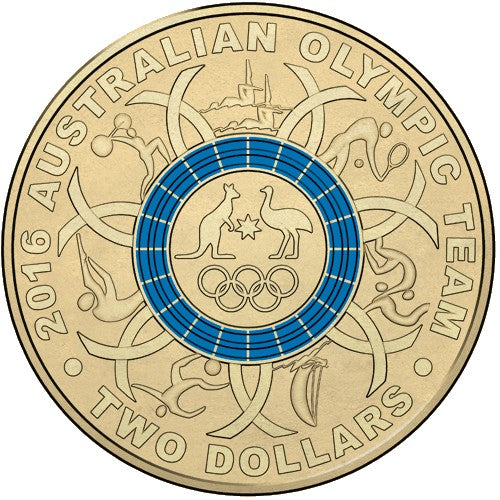 2016 $2 Australian Olympic Team Program Blue Coloured Uncirculated Coin