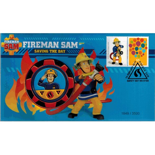 Fireman Sam Ride Coin 2017 Fireman Sam - Saving the Day Limited Edition Coloured Medallion C ...