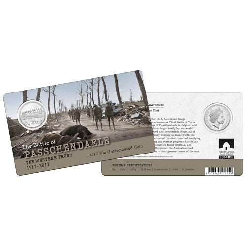 2017 50c The Western Front - Passchendaele 1917 - 2017 Unc Coin in Card