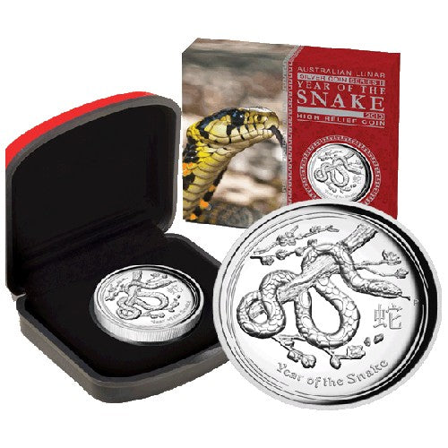 2013 $1 Lunar Year of the Snake High Relief 1oz Silver Proof Coin