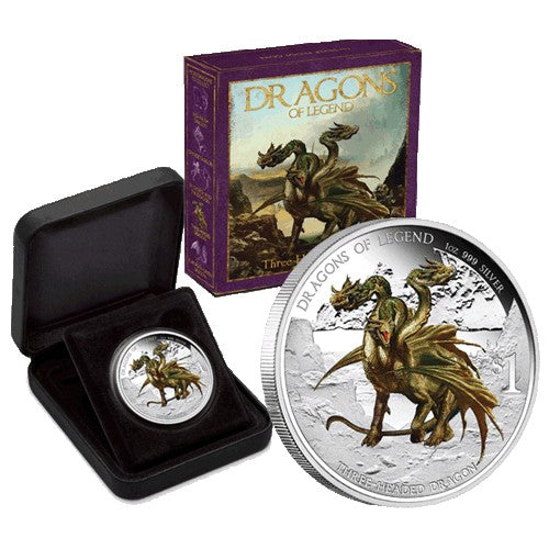 2012 $1 Dragons of Legend - Three-Headed Dragon 1oz Silver Proof Coin