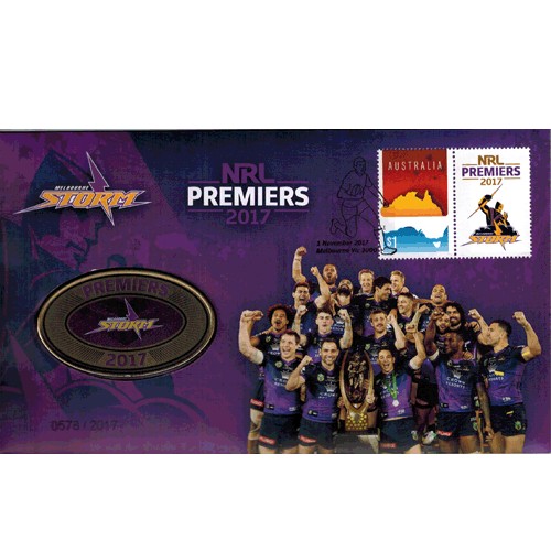 2017 NRL Premiers Melbourne Storm Medallion & Stamp Cover PNC