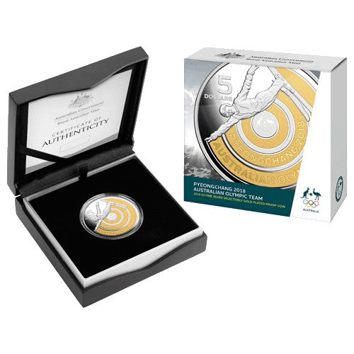 2018 $5 Australian Olympic Team Pyeongchang Selectively Gold Plated Silver Proof Coin