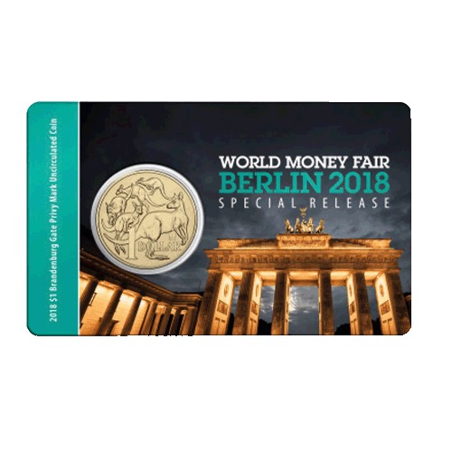 2018 $1 Brandenburg Gate Privymark Al-Br Unc Coin