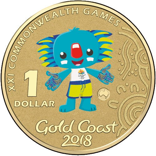 2018 $1 XXI Commonwealth Games - Borobi Coloured Frosted Australia Counterstamp Unc Coin