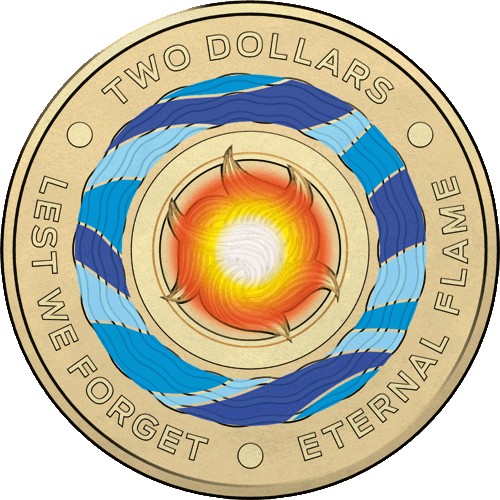2018 $2 Lest We Forget - Eternal Flame Coloured Coin Mint Roll