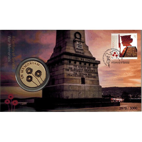 2018 Lest We Forget Armistice - A Century of Service War Memorial  Medallion & Stamp Cover PNC