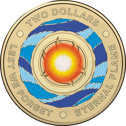 2018 $2 Lest We Forget - Eternal Flame Al-Br Coloured Coin Unc