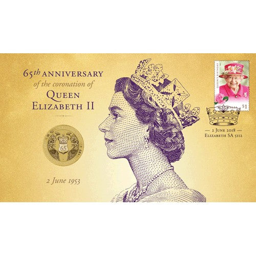 2018 $1 65th Anniversary of the Coronation of H.M. Queen Elizabeth II Coin & Stamp Cover PNC