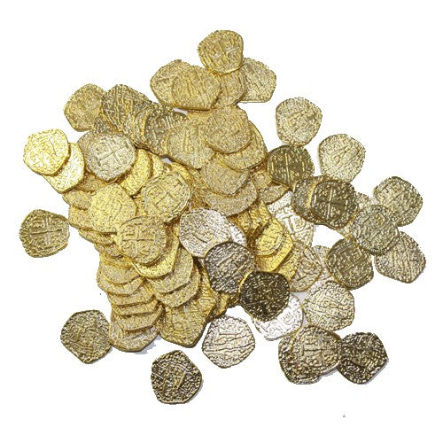 Pirate Gold with Black Velvet Bag Metal Doubloon Pieces of Eight 10pcs