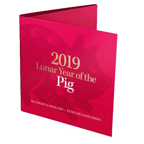 2019 50c Lunar Year of the Pig Tetra Decagon Uncirculated Coin in Card