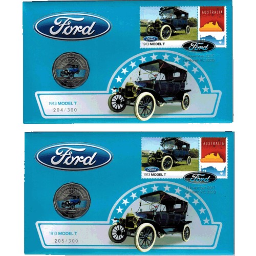 2017 50c Ford 1913 Model T Consecutive Pair Limited Edition Prestige Coin & Stamp Cover PNC