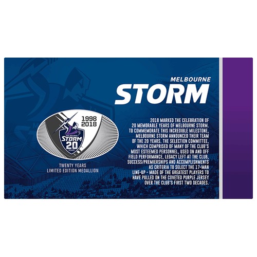 2018 NRL Melbourne Storm 20 Years Limited Edition Medallion & Stamp Cover PNC