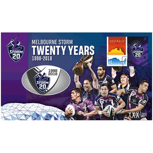 2018 NRL Melbourne Storm 20 Years Limited Edition Medallion & Stamp Cover PNC