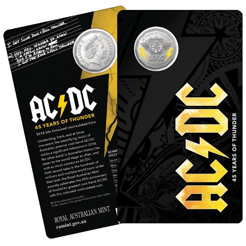 2018 50c AC/DC 45 Years of Thunder Coloured Uncirculated Coin