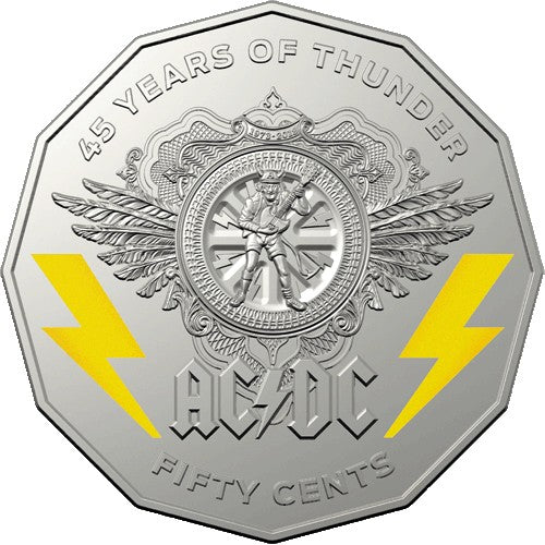 2018 50c AC/DC 45 Years of Thunder Coloured Uncirculated Coin