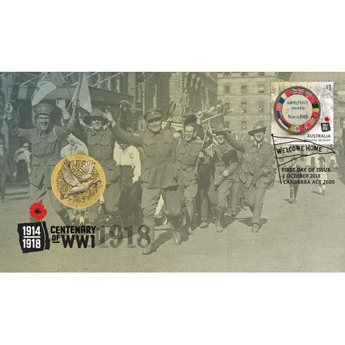 2018 $1 End of World War I 100th Anniversary Coin & Stamp Cover PNC