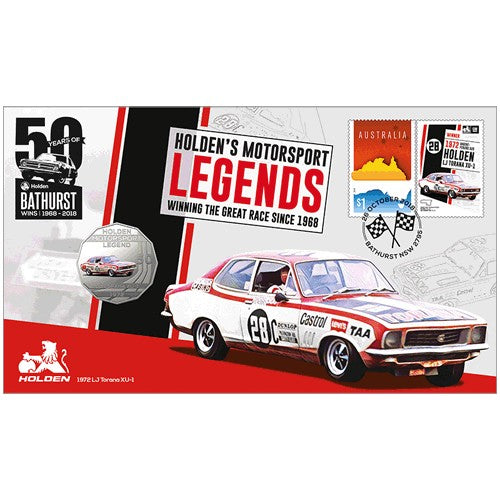 2018 50c 1972 Holden LJ Torana XU-1 Coin & Stamp Cover PNC