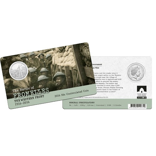 2016 50c The Western Front - The Battle of Fromelles 1916-2016 Unc Coin in Card