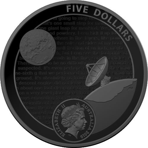 2019 $5 50th Anniversary of the Moon Landing Nickel Plated Coloured Silver Proof Domed Coin
