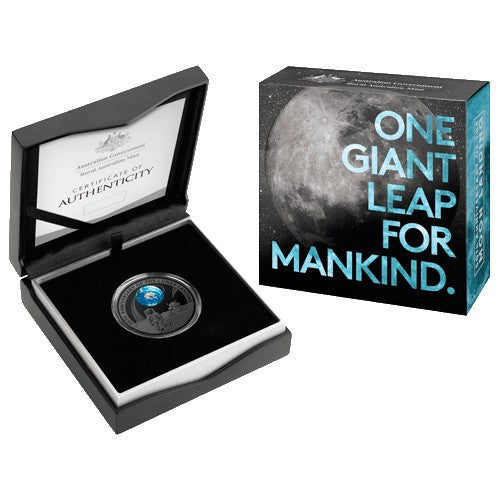 2019 $5 50th Anniversary of the Moon Landing Nickel Plated Coloured Silver Proof Domed Coin