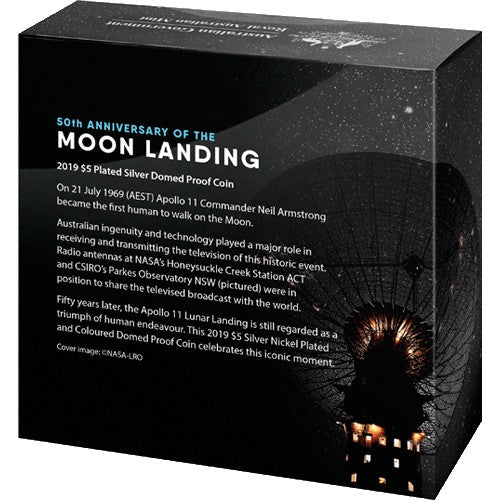 2019 $5 50th Anniversary of the Moon Landing Nickel Plated Coloured Silver Proof Domed Coin
