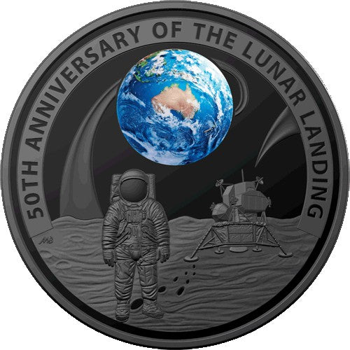 2019 $5 50th Anniversary of the Moon Landing Nickel Plated Coloured Silver Proof Domed Coin