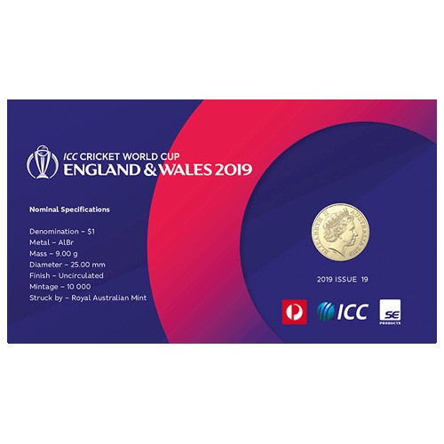 2019 $1 ICC Cricket World Cup Coin & Stamp Cover PNC