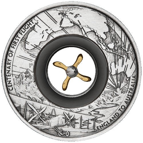 2019 $2 100th Anniversary of the First Flight England to Australia 2oz Silver Antiqued Coin