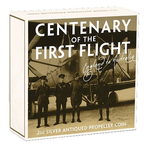 2019 $2 100th Anniversary of the First Flight England to Australia 2oz Silver Antiqued Coin