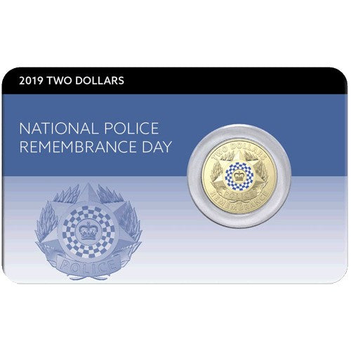 2019 $2 Police Remembrance Day C Mintmark Coloured Al/Br Coin in RAM Card