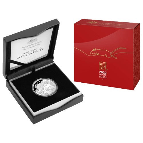 2020 $5 Lunar Year of the Rat 1oz Silver Proof Domed Coin