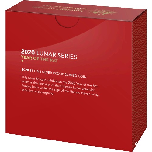 2020 $5 Lunar Year of the Rat 1oz Silver Proof Domed Coin