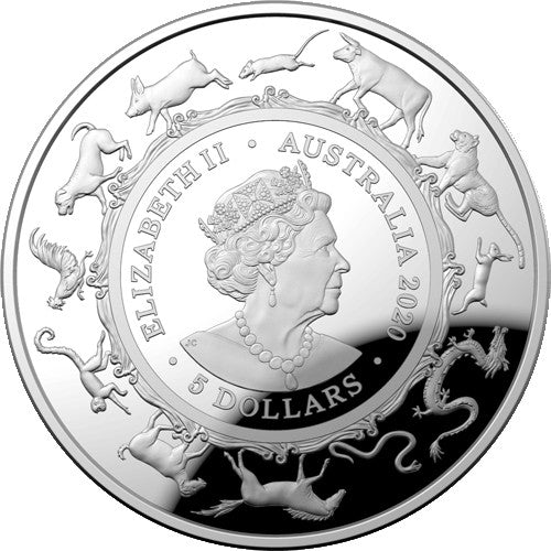 2020 $5 Lunar Year of the Rat 1oz Silver Proof Domed Coin