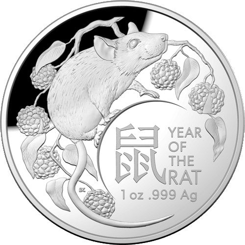 2020 $5 Lunar Year of the Rat 1oz Silver Proof Domed Coin