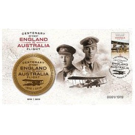 2019 Centenary of First Flight England to Australia Medallion & Stamp Cover PNC