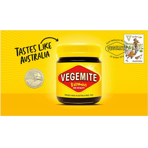 2019 $1 Fair Dinkum Aussie Alphabet Vegemite V Coin & Stamp Cover PNC