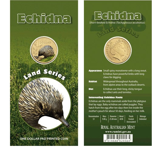 2008 $1 Land Series Echidna Uncirculated Coin in Card