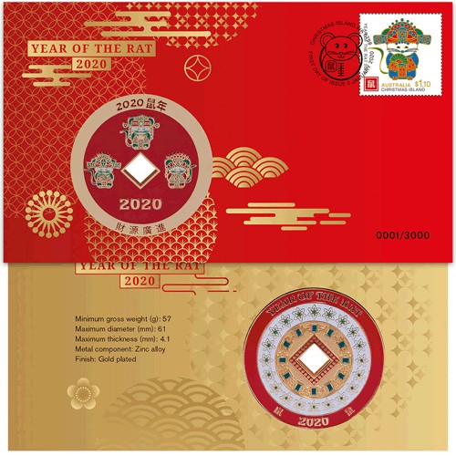 2020 Lunar Year of the Rat Medallion & Stamp Cover PNC